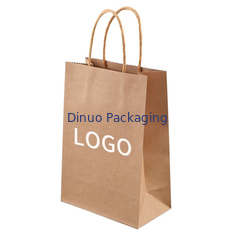 Напечатанный логотип на заказ Белый коричневый подарок Покупки Kraft Paper Bag с скрученной ручкой