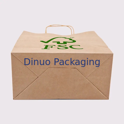 Напечатанный логотип на заказ Белый коричневый подарок Покупки Kraft Paper Bag с скрученной ручкой