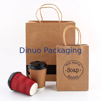 Напечатанный логотип на заказ Белый коричневый подарок Покупки Kraft Paper Bag с скрученной ручкой