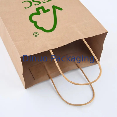 Напечатанный логотип на заказ Белый коричневый подарок Покупки Kraft Paper Bag с скрученной ручкой