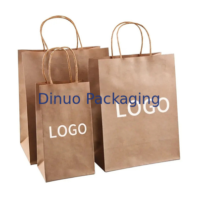 Напечатанный логотип на заказ Белый коричневый подарок Покупки Kraft Paper Bag с скрученной ручкой