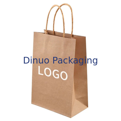 Напечатанный логотип на заказ Белый коричневый подарок Покупки Kraft Paper Bag с скрученной ручкой