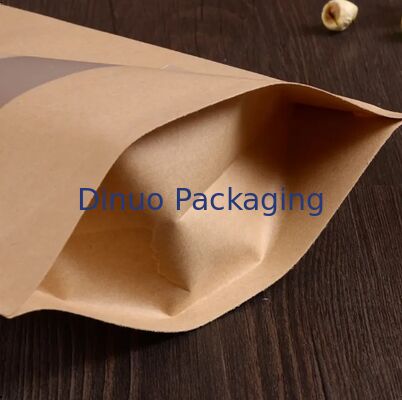 Eco Friendly Kraft Paper Stand Up Pouches Food Grade Resealable Clear Window Storage Bags for Snacks Coffee Home Kitchen
