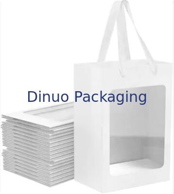 Многоразовые коричневые / белые / черные бумажные пакеты из крафт-бумаги с окошком и ручками из ленты для подарков